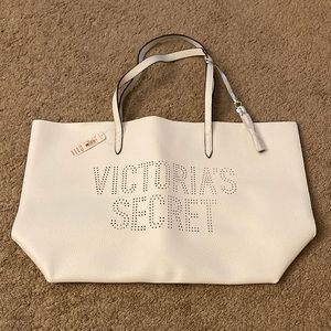 NWT Victoria's Secret~White Double Strap Large Tote Bag~Perforated Logo